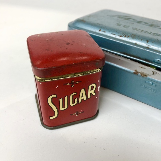 SEWING KIT, Metal ' Sugar' Tin of Beads and Buttons
